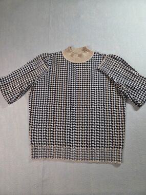 Ann Taylor Metallic Houndstooth Mock Neck Sweater Gold Black Size M Shimmer